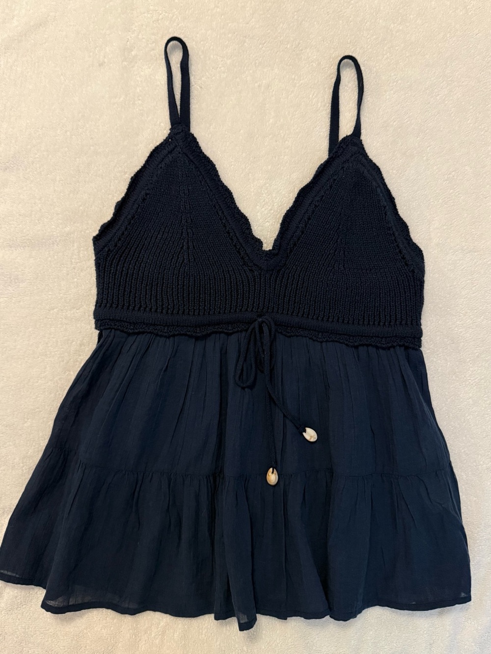 Hollister Navy Layered Knit & Chiffon Tank